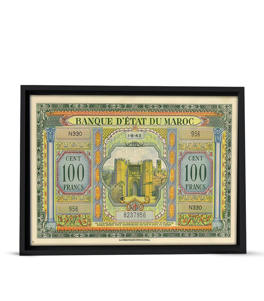 Tableau décoratif Billet de 100 Francs Maroc