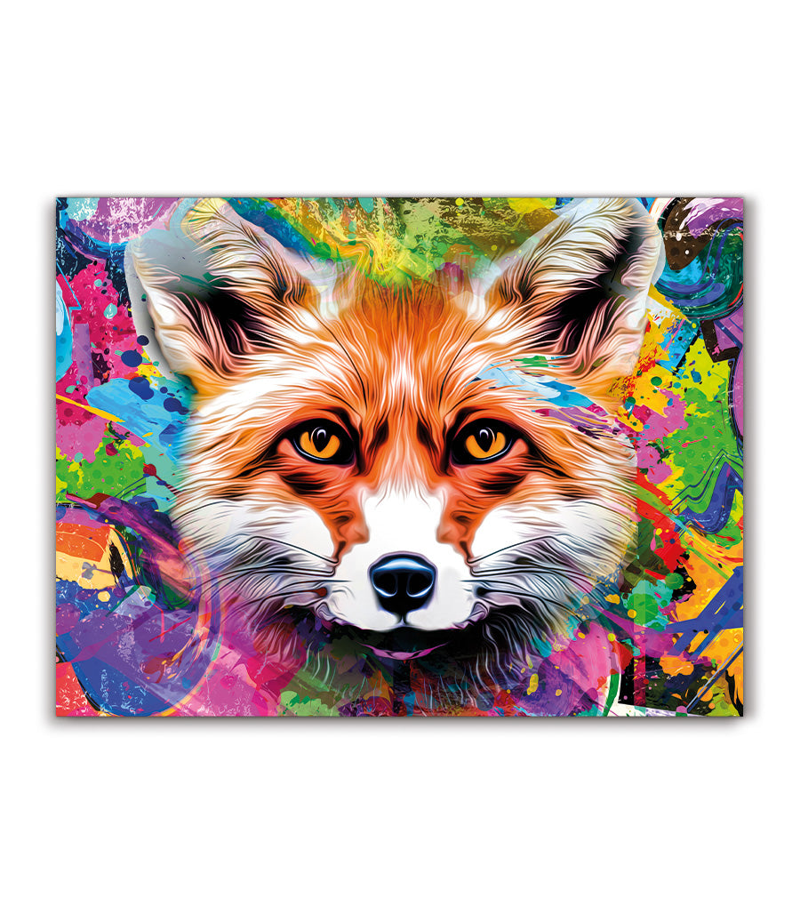 Tableau Décoratif Pop Art Animaux - Renard Coloré en Impression sur Velours