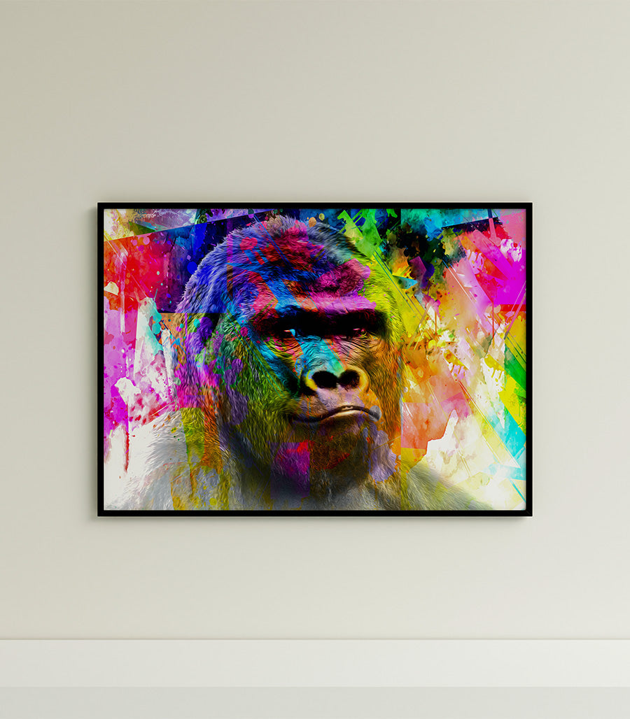 Tableau Décoratif Pop Art Animaux - Gorille Majestueux en Impression sur Velours