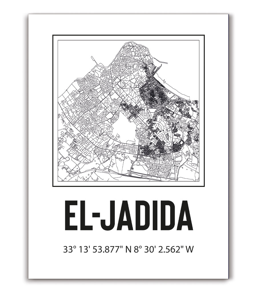 Tableau Décoratif Carte d'El Jadida - Noir et Doré Luxueux