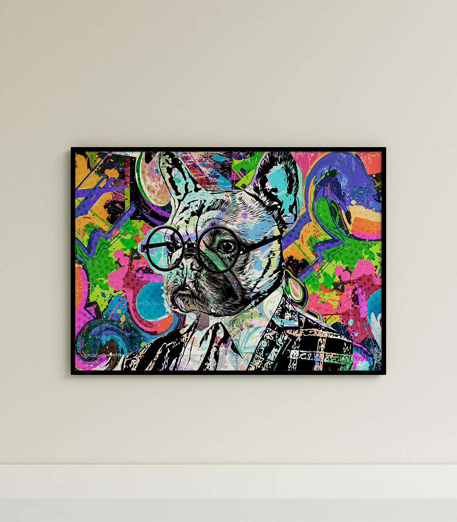 Tableau Décoratif Pop Art Animaux - Bulldog Sophistiqué en Impression sur Velours