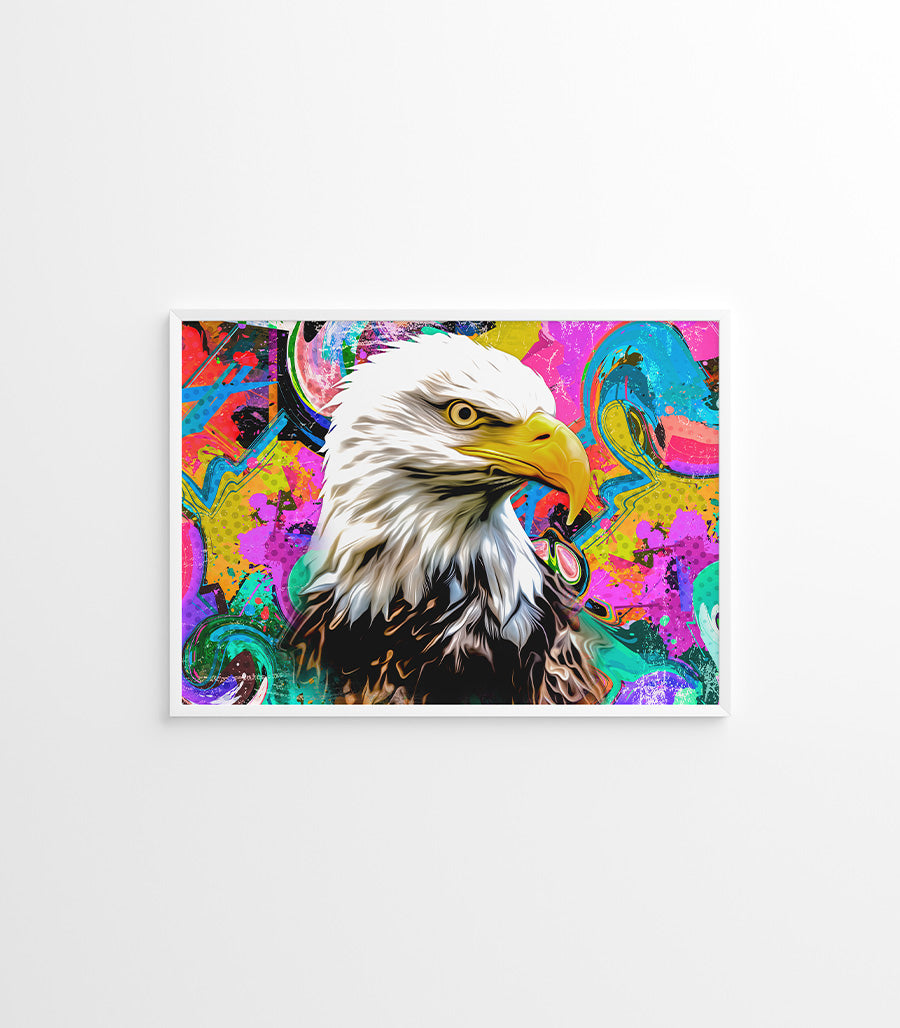 Tableau Décoratif Pop Art Animaux - Aigle Coloré en Impression sur Velours