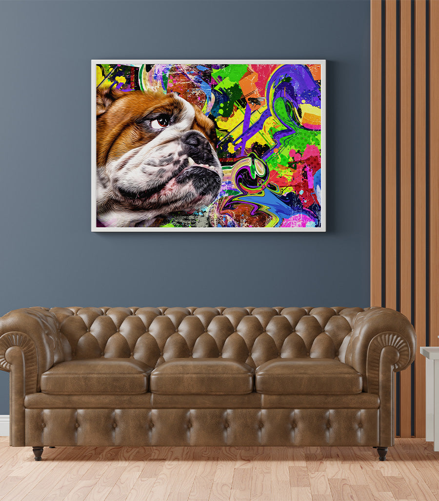 Tableau Décoratif Pop Art Animaux - Bulldog Coloré en Impression sur Velours