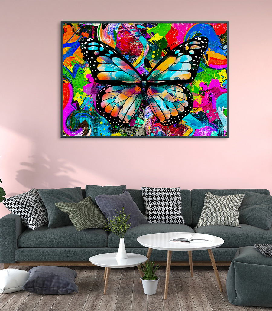 Tableau Décoratif Pop Art Animaux - Papillon Coloré en Impression sur Velours