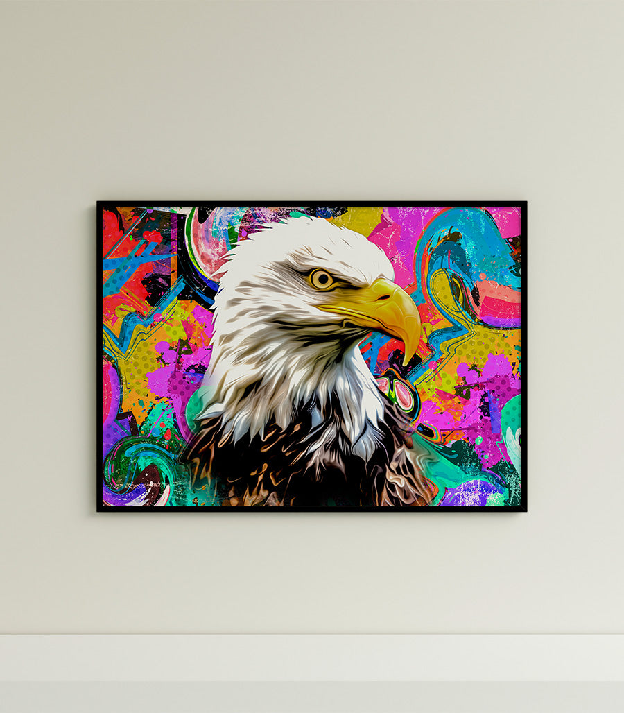 Tableau Décoratif Pop Art Animaux - Aigle Coloré en Impression sur Velours