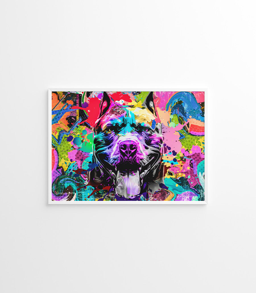 Tableau Décoratif Pop Art Animaux - Pitbull Coloré en Impression sur Velours