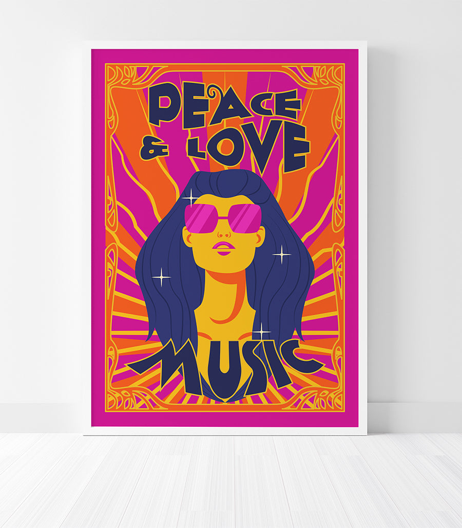 Tableau Décoratif - Peace &amp; Love Music Psychédélique