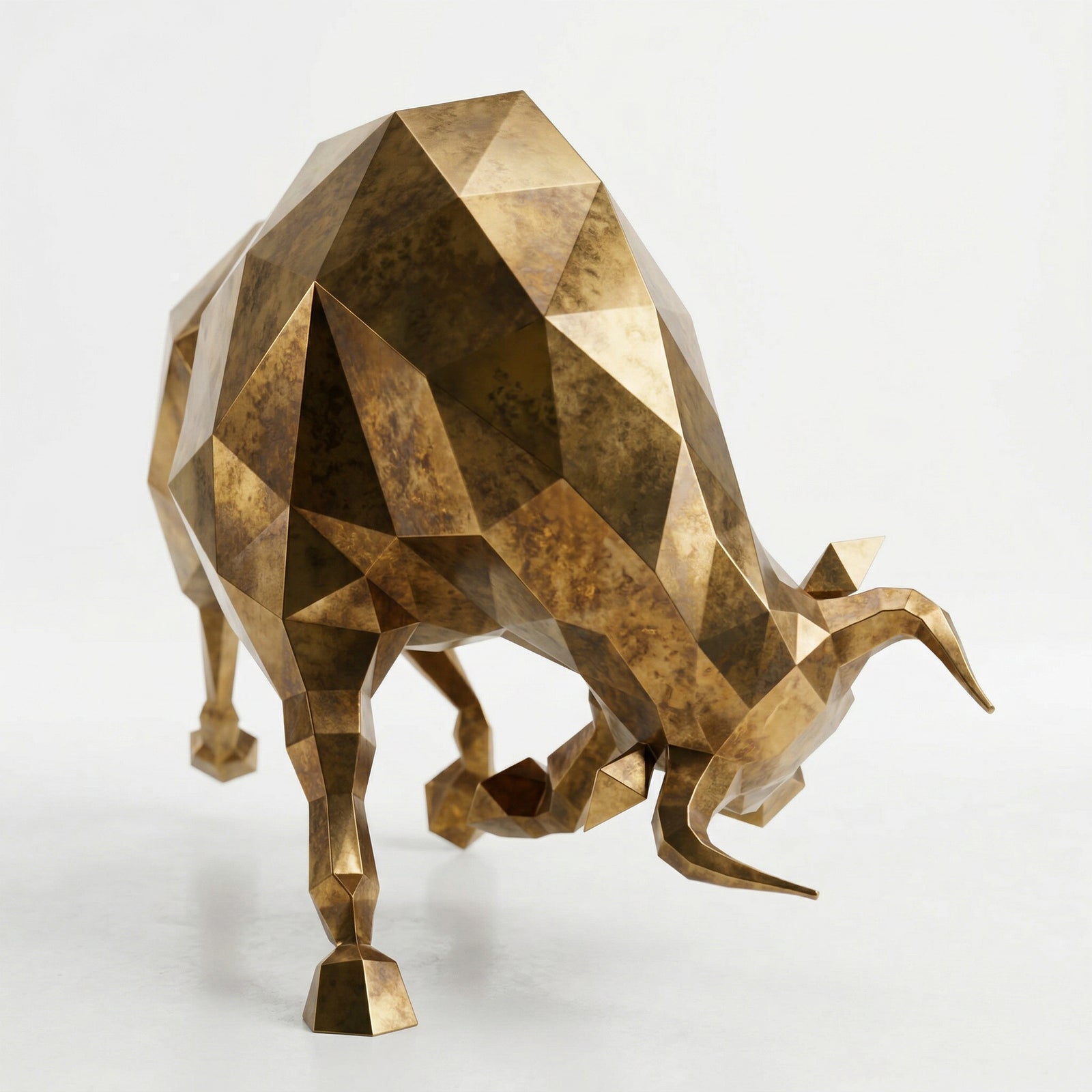 Grande Sculpture taureau Origami En Laiton