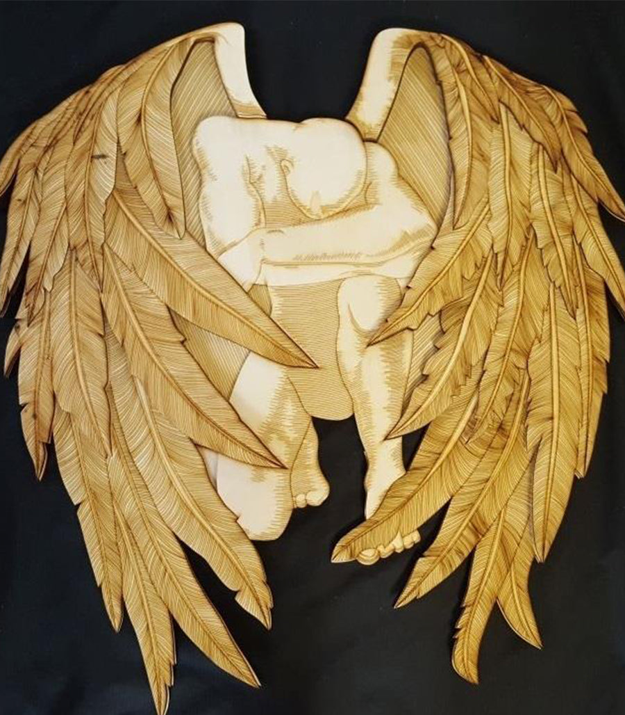 Sculpture Murale Ange en Bois Multicouche