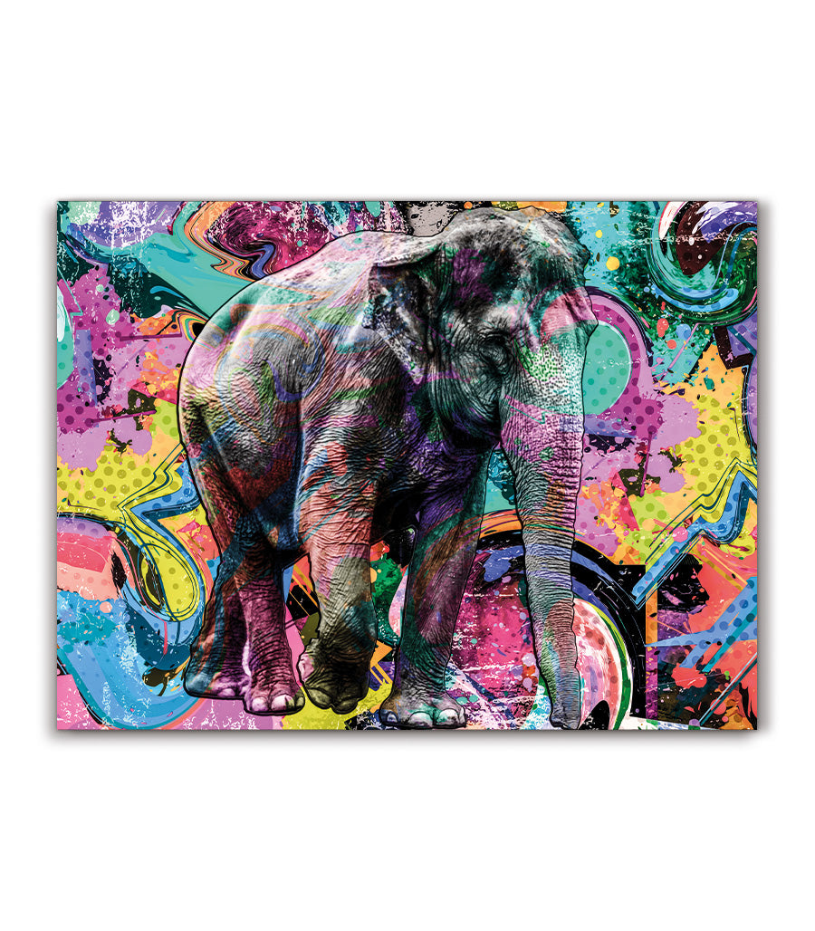 Tableau Décoratif Pop Art Animaux - Éléphant Coloré en Impression sur Velours
