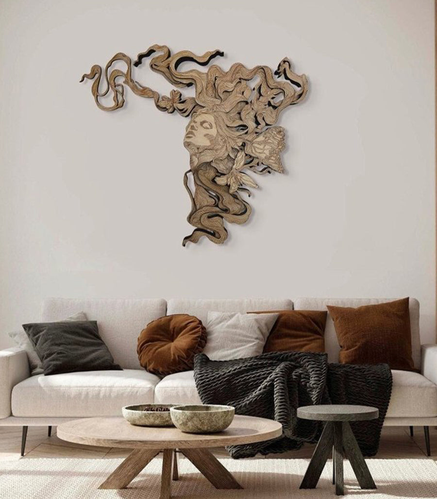 Dame Orchidée en Art Mural Bois 3D Multicouche