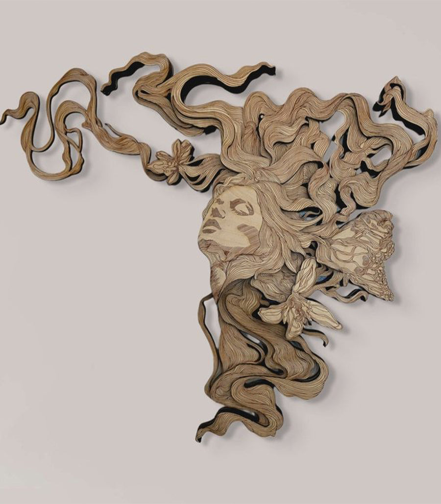 Dame Orchidée en Art Mural Bois 3D Multicouche